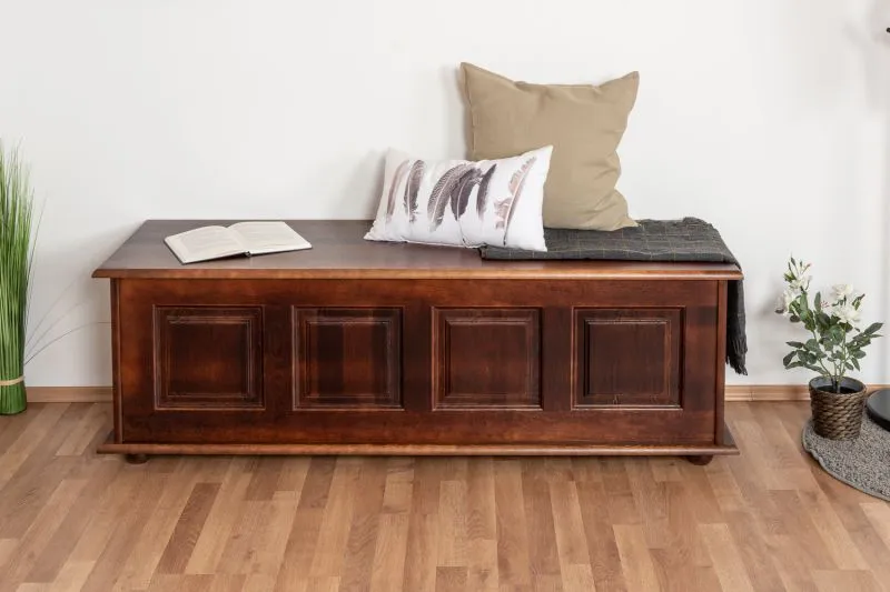 coffre en bois de pin massif couleur noyer 179 - Dimensions : 50 x 154 x 46 cm (h x l x p), siège coffre