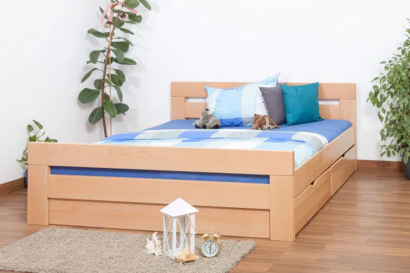 Lit junior Easy Premium Line K6 | 180 x 200 cm | 2 tiroirs & 1 panneau | Hêtre massif naturel