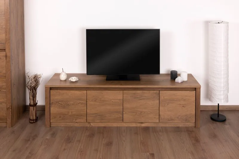 Meuble TV Selun 12, Couleur : Chêne brun foncé - Dimensions : 47 x 170 x 43 cm (H x L x P)
