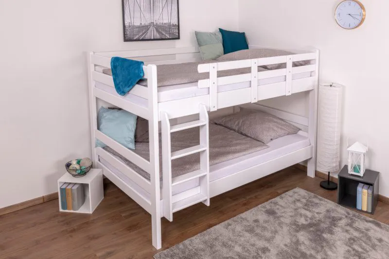 Lits superposés pour adultes "Easy Premium Line" K24/n, tête et pied de lit droits, en hêtre massif laqué blanc - Surface de couchage : 120 x 200 cm, convertibles