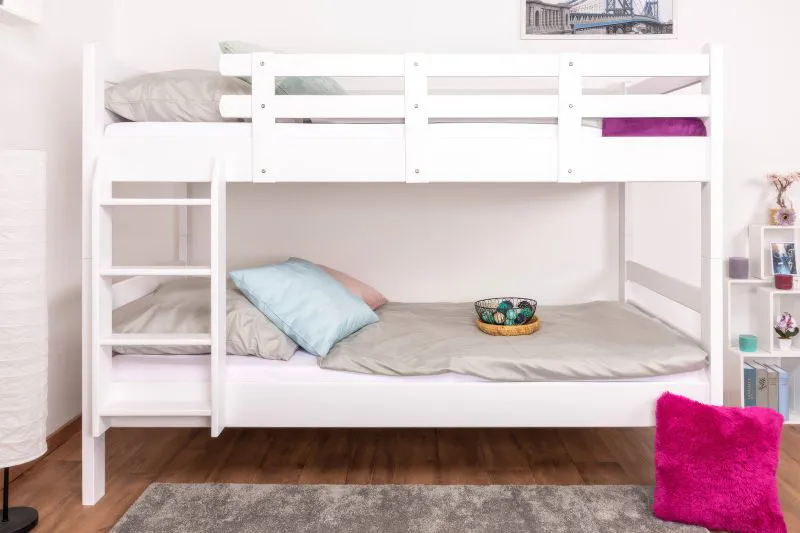 Lits superposés pour adultes "Easy Premium Line" K20/n, tête et pied de lit droits, en hêtre massif blanc - 90 x 200 cm (l x L), convertibles