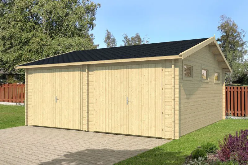 Garage en bois Bleikogel - 70 mm Maison en madriers, Surface : 33,1 m², Toit en bâtière