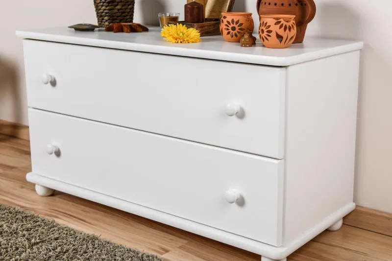 Commode / table de nuit en pin massif blanc Junco 151 - Dimensions : 55 x 100 x 42 cm (H x L x P)