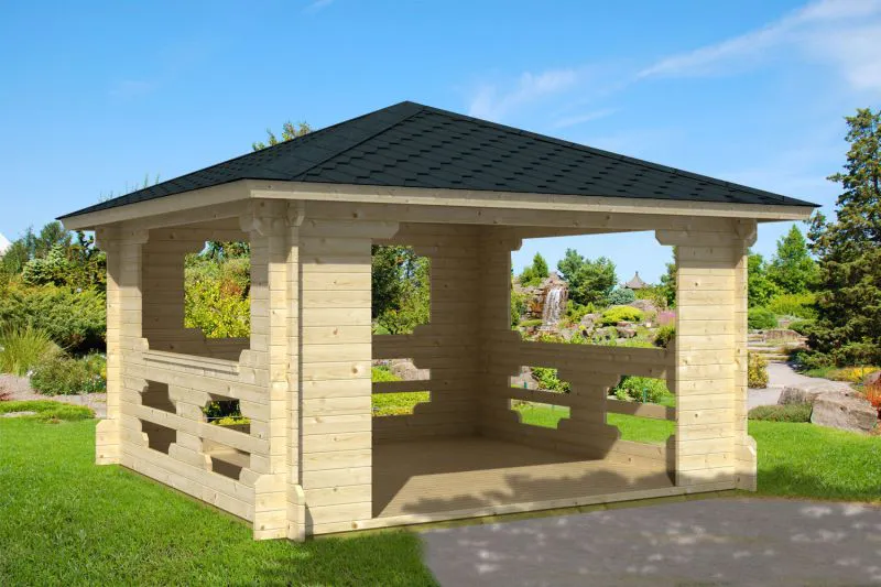 Pavillon Lugauer - 70 mm madriers, Surface : 14,4 m², Toit en pavillon