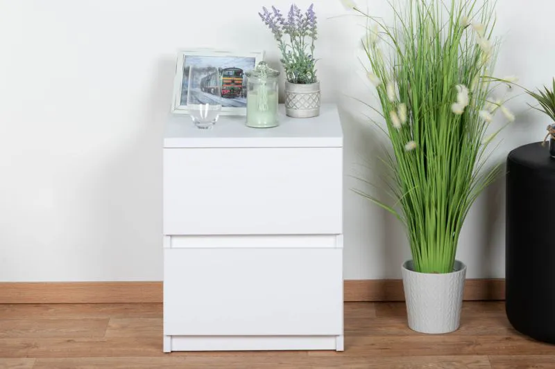 Table de chevet Alard 10 blanc | 2 tiroirs | 49 x 40 x 40 cm | Design moderne pour chambre d’ado