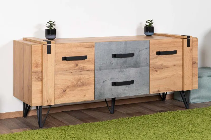 Meuble TV Atule 07, Couleur : Chêne / Gris - Dimensions : 57 x 135 x 42 cm (H x L x P)