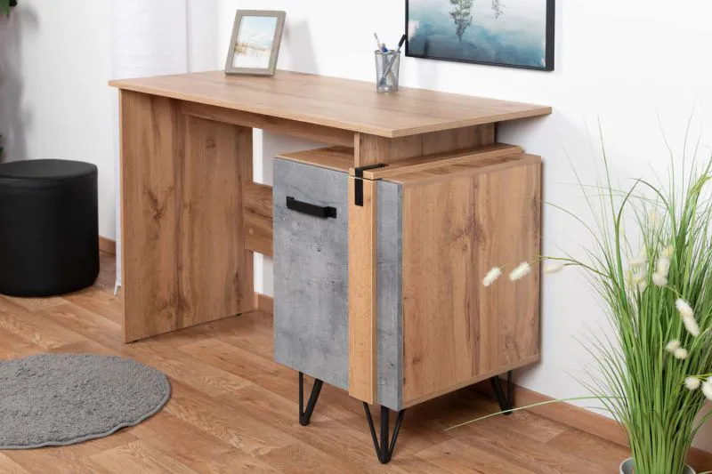 Bureau Atule 09, couleur : chêne / gris - Dimensions : 80 x 120 x 56 cm (H x L x P)