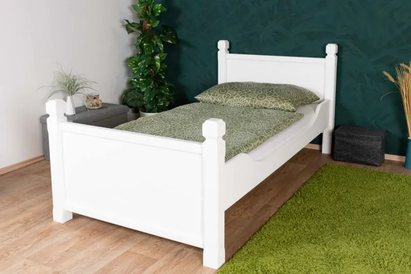 Lit simple blanc en pin massif 101 | 100 x 200 cm | Avec sommier | Grande stabilité | Montage facile