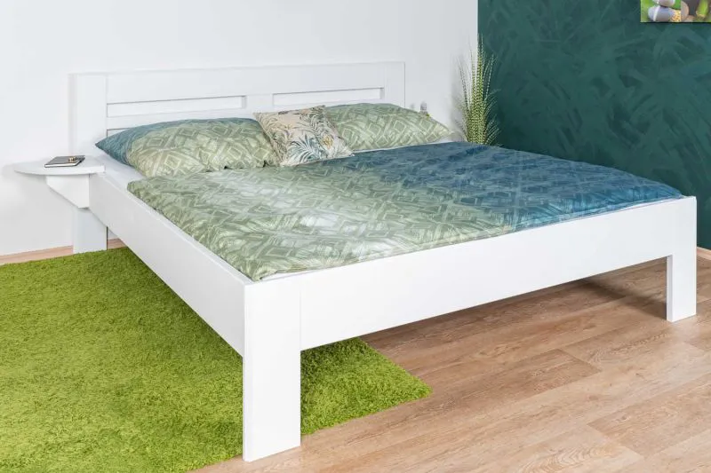 Lit double blanc en hêtre massif 114, lit d'appoint, sommier à lattes inclus, surface de couchage 180 x 200 cm, robuste et stable, finition de qualité, montage facile