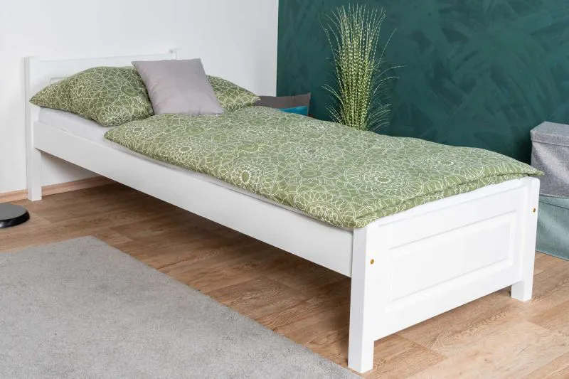 Lit simple blanc, lit d'appoint moderne en pin massif 78, sommier à lattes inclus, surface de couchage 80 x 200 cm, stable et durable