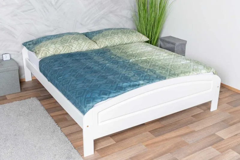 Lit double moderne, lit d'appoint en pin massif 87, en blanc, sommier à lattes inclus, dimensions du matelas 160 x 200 cm, finition de haute qualité