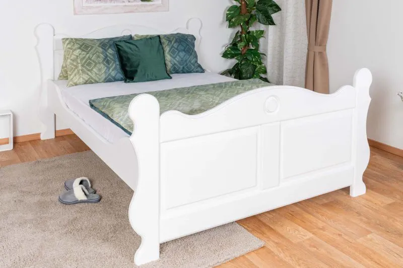 Lit simple blanc, lit d'appoint moderne en pin massif 91, sommier à lattes inclus, dimensions du matelas 140 x 200 cm, bois de haute qualité, durable, robuste
