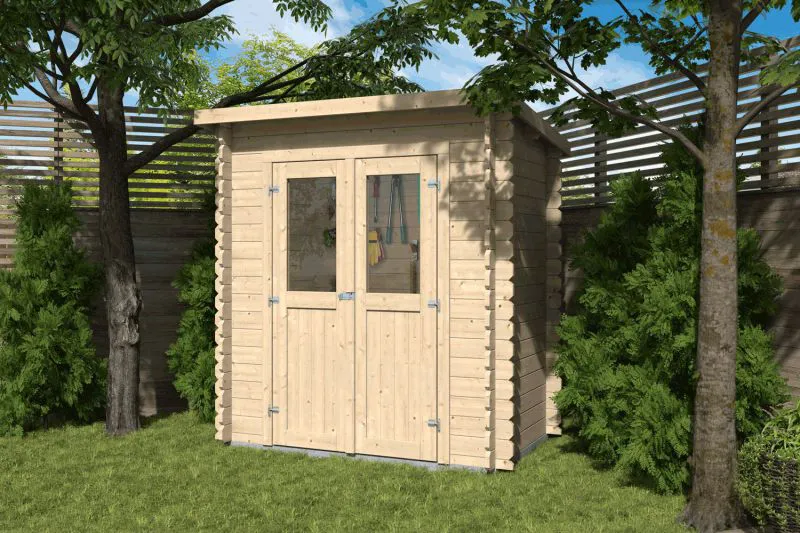 Abri de jardin Passau avec toit en bois massif et carton bitumé - 1,98 x 1,28 mètres en madriers de 19 mm