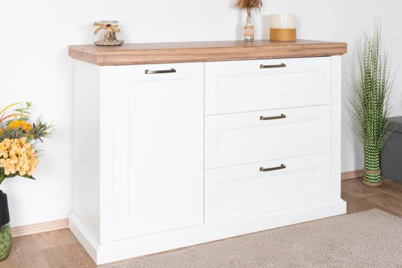 Commode Lotofaga 19, couleur : Blanc / Noyer - 91 x 138 x 48 cm (H x L x P)