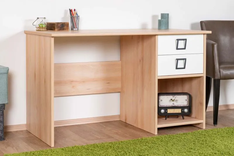 Bureau enfant Benjamin 28 | 74 x 125 x 60 cm | Finition hêtre et blanc | 2 tiroirs pratiques