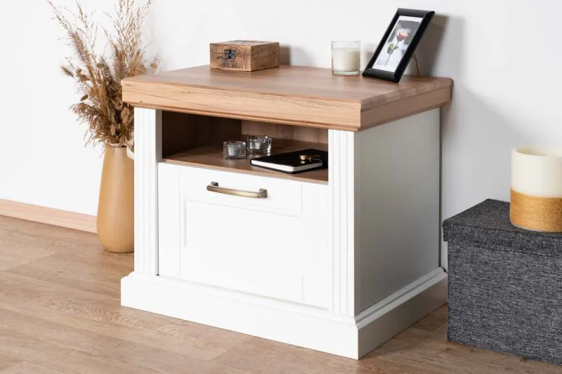 Table de chevet Lotofaga 21 | Blanc & Noyer | 52 x 62 x 43 cm | Design contemporain