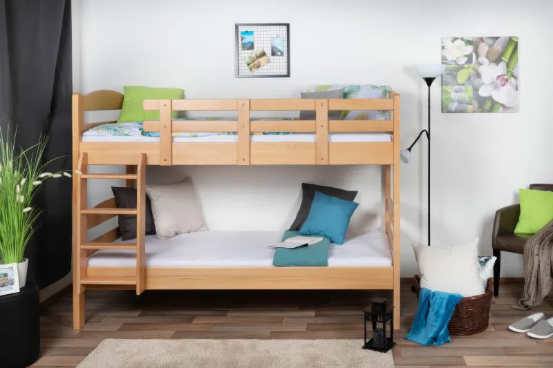 Lits superposés pour adultes "Easy Premium Line" K18/n, tête de lit ajourée, hêtre massif naturel - 90 x 190 cm, (L x l) séparable