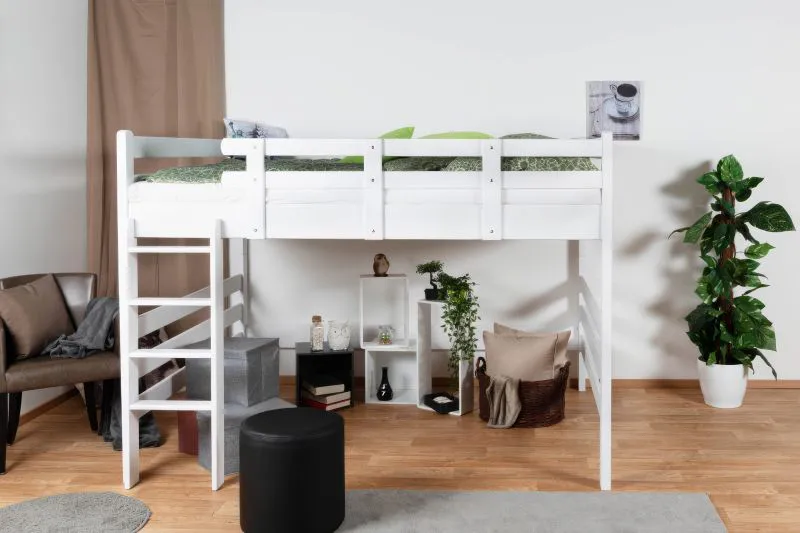 Lit mezzanine 160 x 200 cm pour adultes "Easy Premium Line" K23/n, hêtre massif laqué blanc, divisible