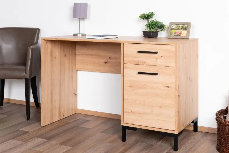 Bureau Pandrup 23 | Chêne & Noir | 75 x 120 x 51 cm | 1 porte, 1 tiroir, 2 niches