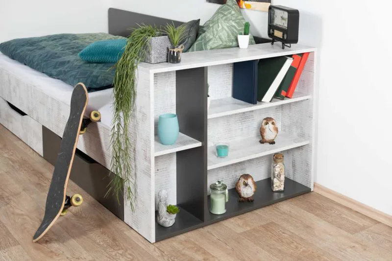 Étagère pour chambre ado Ohey 12 | 75 x 94 x 25 cm | Gris foncé / gris clair | Design moderne et gain de place