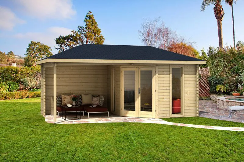 Bois-Maison de jardin 3,2 x 5,96 mètres (incl. toit) | 2 fenêtres | 40 mm Madriers |Naturel non traité | toit à deux pentes | incl. plancher | en épicéa nordique Abbildung