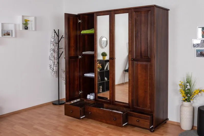 Armoire avec mirroir, Pin Bois massif Noix - Dimensions: 195 x 162 x 60 cm (H x L x P) Abbildung