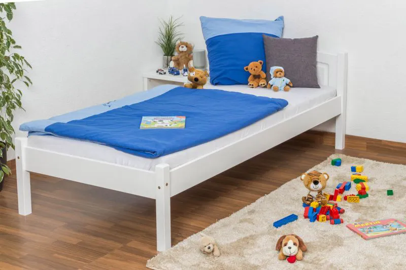 Cadre de lit pour enfants / Lit pour enfant 90 x 200 cm | Bois massif: Pin | Laqué Blanc Abbildung