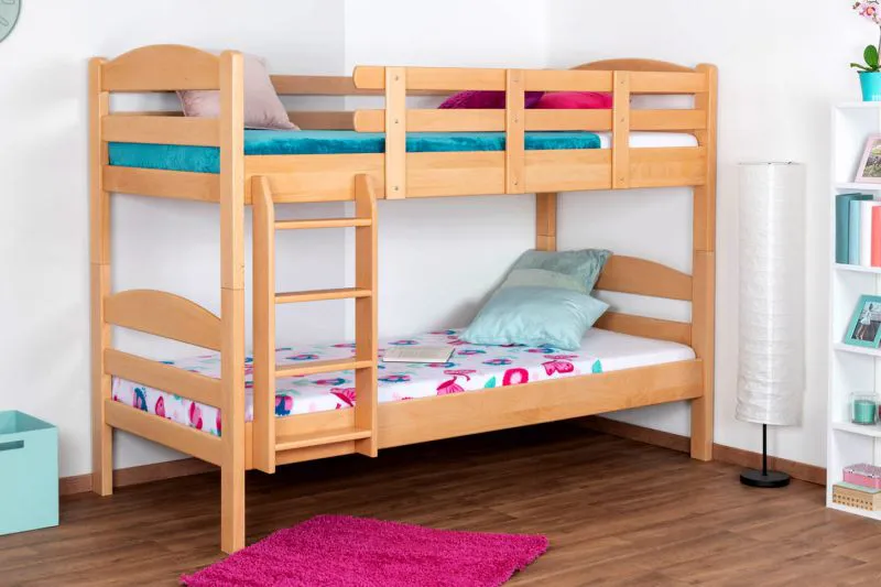 Lit superposé pour enfants 90 x 200 cm | Bois massif: Hêtre | Laqué Naturel | convertible en 2 lits simples | Incl. Sommier à lattes déroulable Abbildung