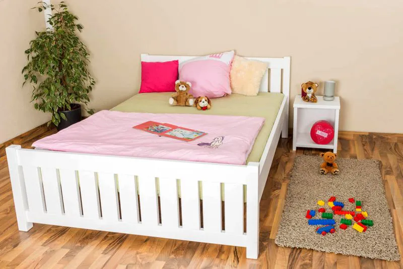 Cadre de lit pour enfants / Lit pour enfant 140 x 200 cm | Bois massif: Pin | Laqué Blanc Abbildung