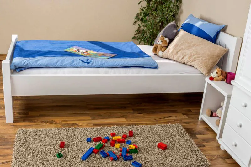 Cadre de lit pour enfants / Lit pour enfant 90 x 200 cm | Bois massif: Pin | Laqué Blanc Abbildung