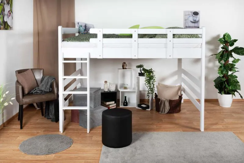 Lit double-Lit mezzanine Bois massif Hêtre | Dimension du matelas: 120 x 190 cm | Laqué Naturel | convertible en lit simple | Qualité premium | incl. sommier à lattes Abbildung