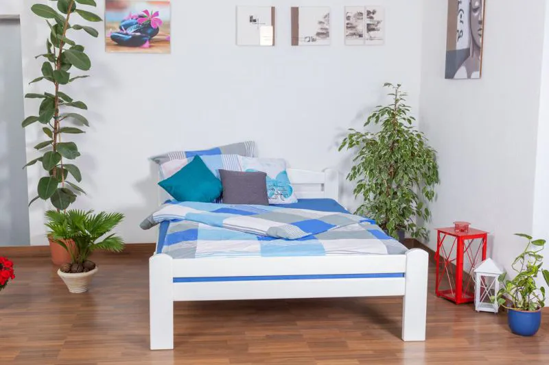 Bois massif Lit Hêtre 140 x 200 cm Blanc avec sommier à lattes Abbildung
