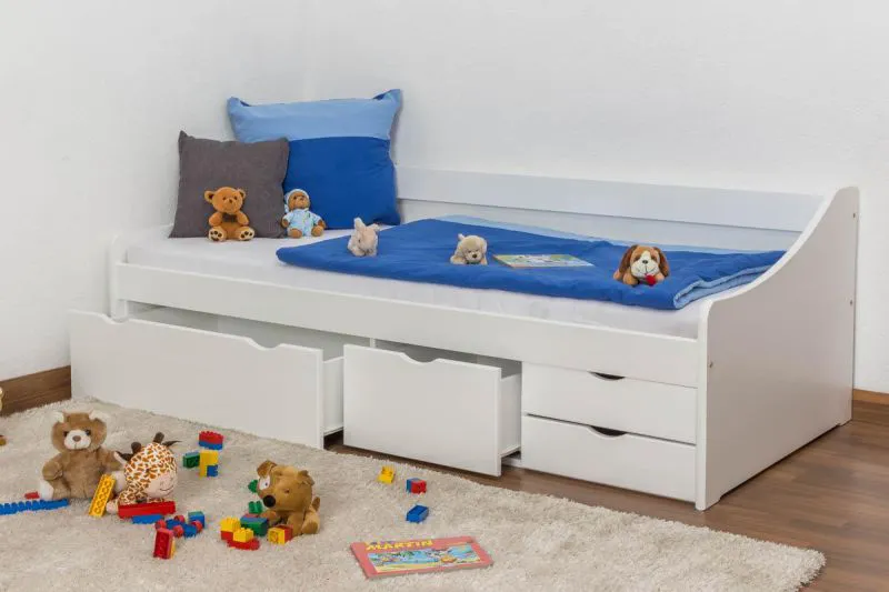 Bois massif Lit Pin 90 x 200 cm Blanc avec sommier à lattes Abbildung