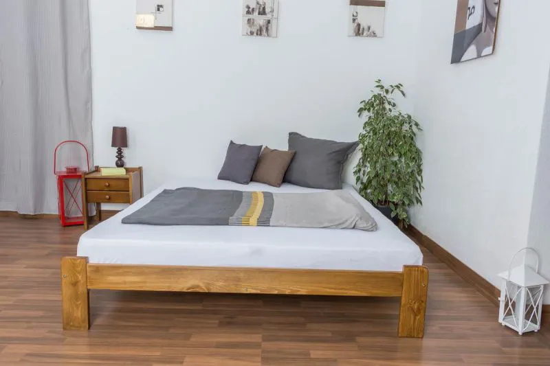 Lit en bois 160 x 200 cm Pin massif Chêne avec sommier à lattes Abbildung