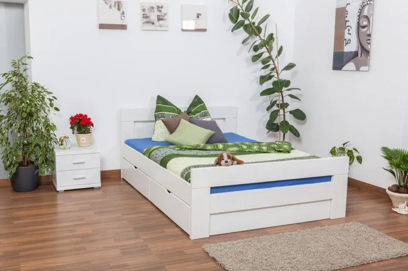 Blanc Hêtre Lit avec tiroirs 140 x 200 cm Blanc massif Abbildung