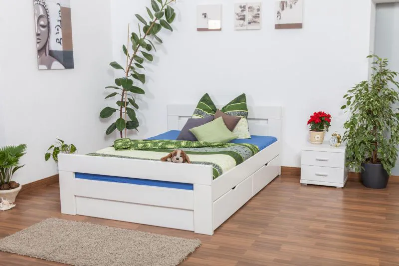 Blanc Hêtre Lit avec tiroirs 140 x 200 cm Blanc massif Abbildung