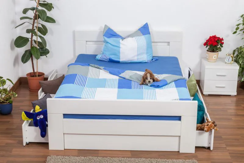 Lit avec espace de rangement 140 x 200 cm Hêtre Blanc avec sommier à lattes Abbildung