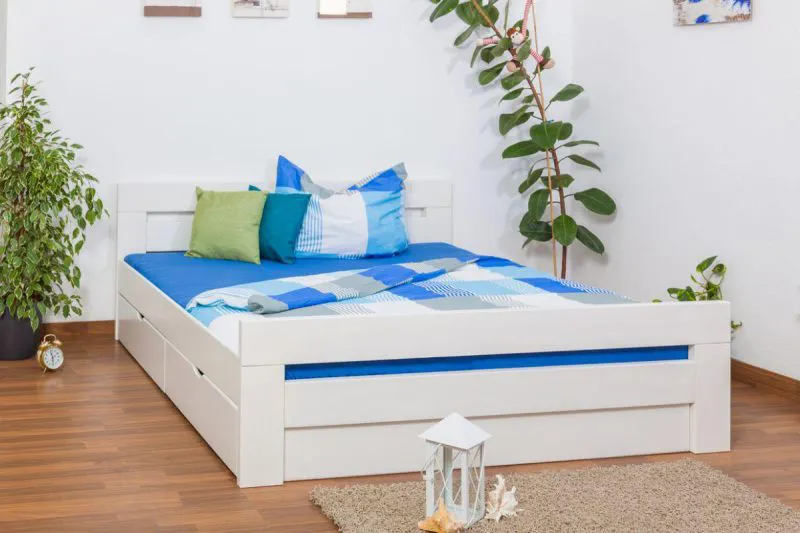 Blanc Hêtre Bois massif Lit 180 x 200 cm Blanc Abbildung