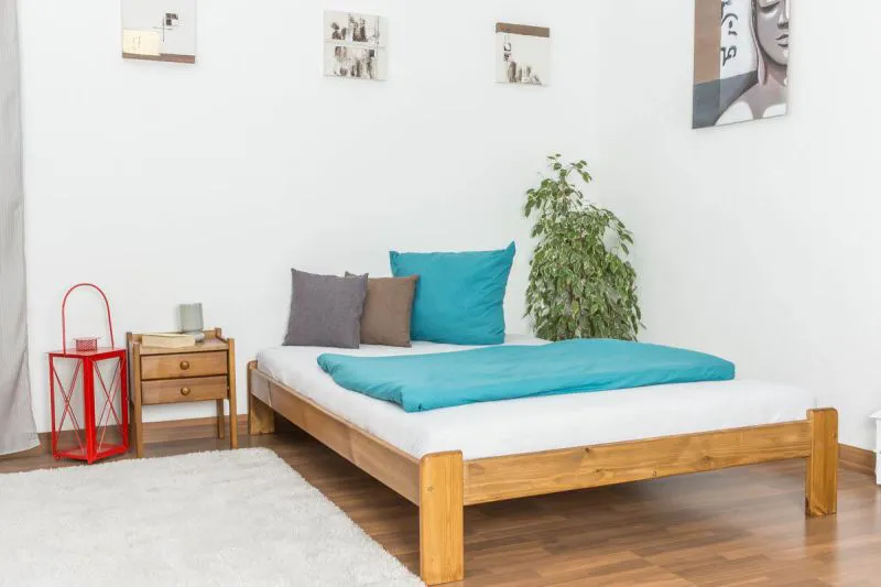 Lit en bois 140 x 200 cm Pin massif Chêne avec sommier à lattes Abbildung