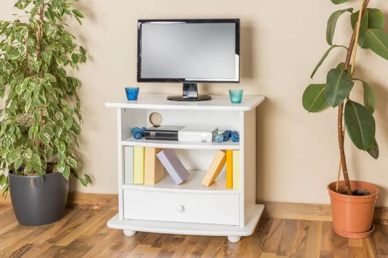 Meuble-TV Armoire-TV Bois massif Couleur: Blanc 66x72x44 cm Abbildung