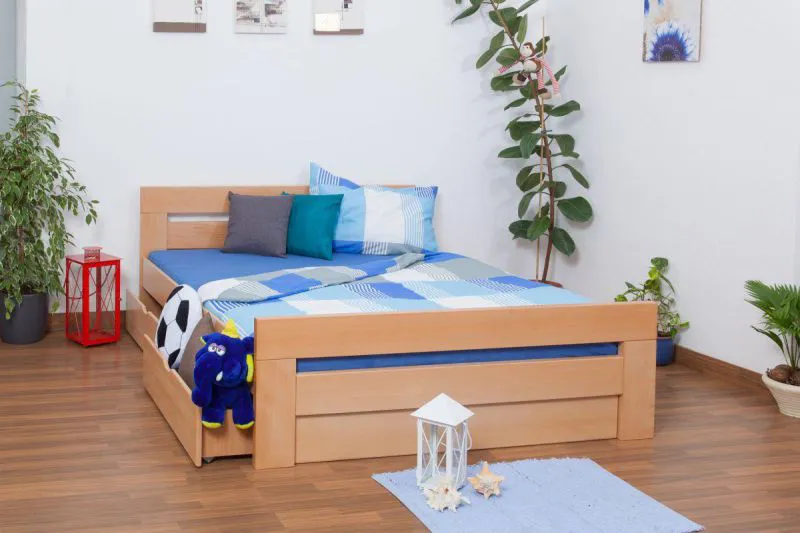 Lit extensible 160 x 200 cm Hêtre Naturel avec 2 Tiroir(s) Abbildung
