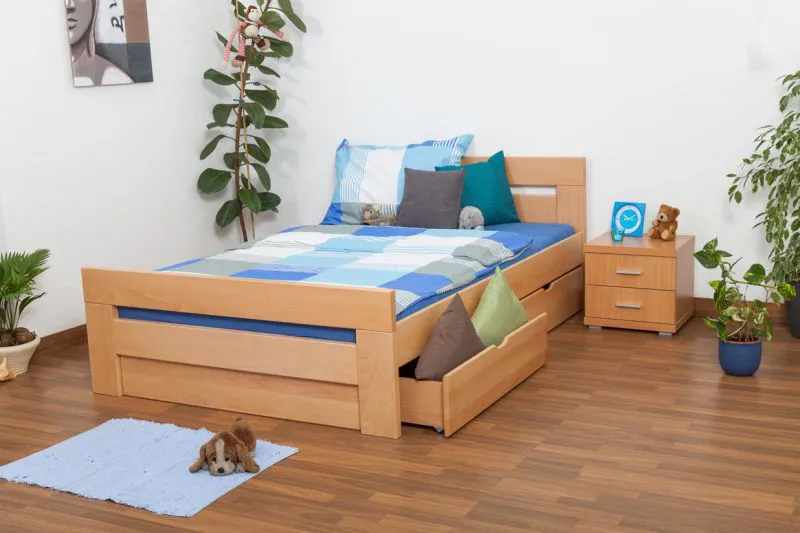 Lit extensible 140 x 200 cm Hêtre Naturel avec 2 Tiroir(s) Abbildung