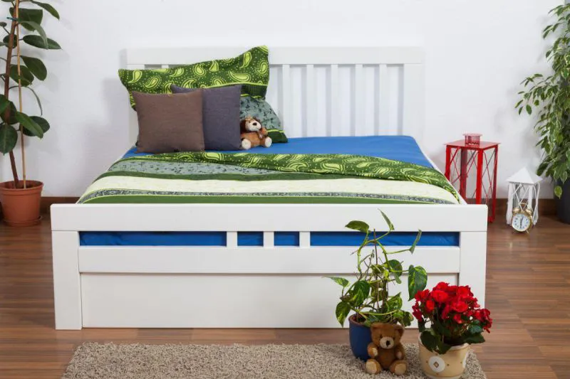 Blanc Hêtre Lit avec espace de rangement 160 x 200 cm Blanc Abbildung