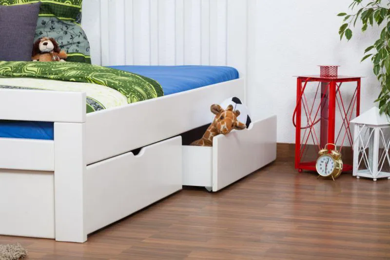 Hêtre Lit avec espace de rangement Cadre de lit 160 x 200 cm Blanc Abbildung