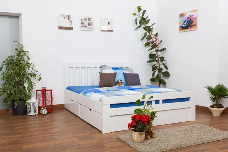 Blanc Hêtre Bois massif Lit 160 x 200 cm Blanc Abbildung