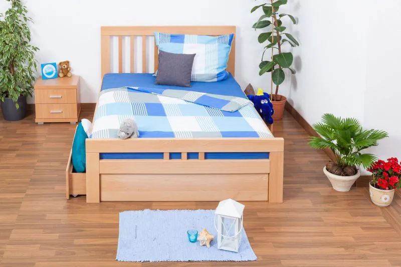 Lit extensible 140 x 200 cm Hêtre Naturel avec 4 Tiroir(s) Abbildung