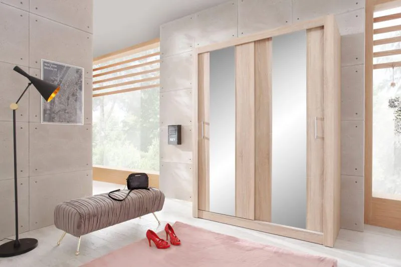 Armoire avec mirroir, Couleur: Chêne - Dimensions: 215 x 160 x 60 cm (H x L x P) Abbildung