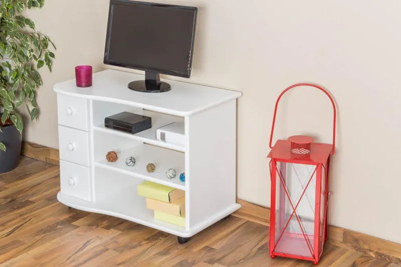 TV-Buffet bas Maison de campagne Bois massif Couleur: Blanc 62x82x46 cm Abbildung