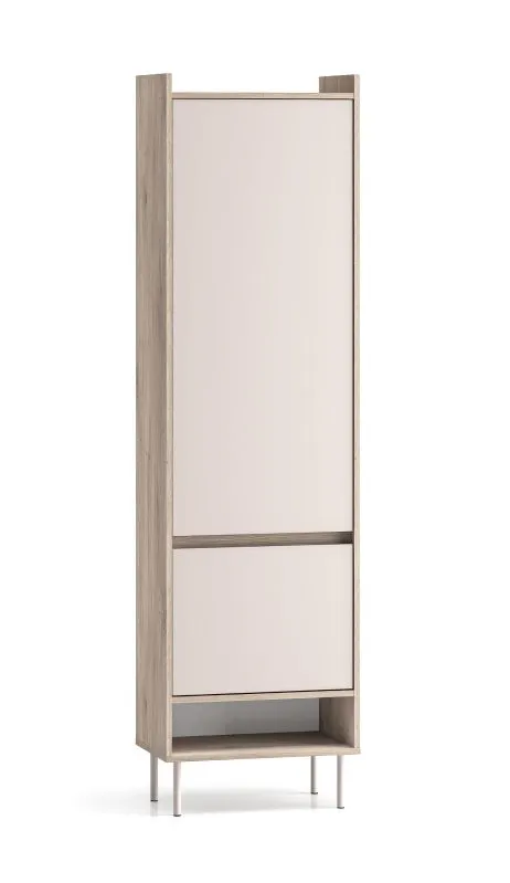 Armoire / Deux portes / Dimensions : 54 x 34 x 198 cm / Système de fermeture Soft-Close / Chêne Cremona / Cachemire / Tringle coulissante / 3 compartiments / Chants en ABS