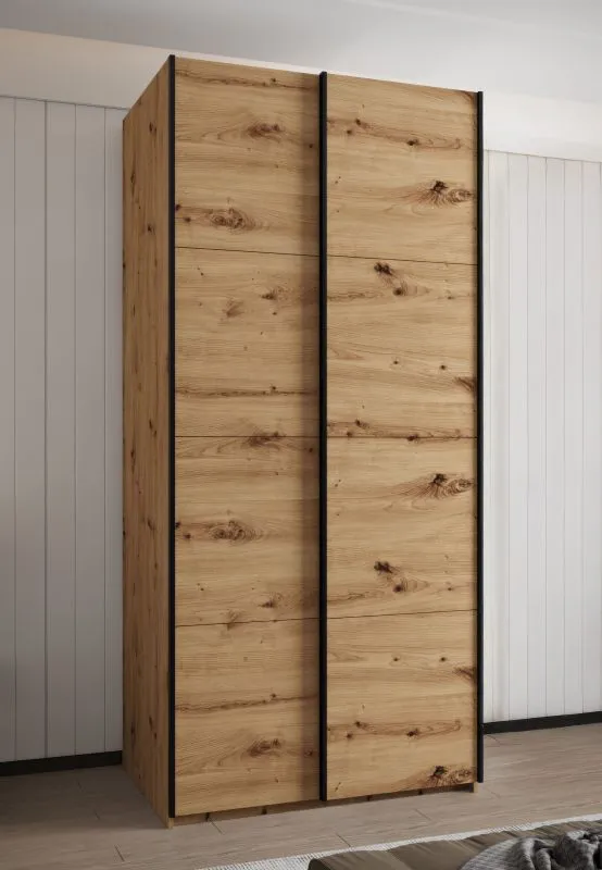 Armoire / Armoire à portes coulissantes | 245,5 x 120 x 64 cm | 2 tringles à vêtements | 6 compartiments | 2 portes coulissantes | Bords protégés par des bandes en ABS | Couleur : Chêne Artisan